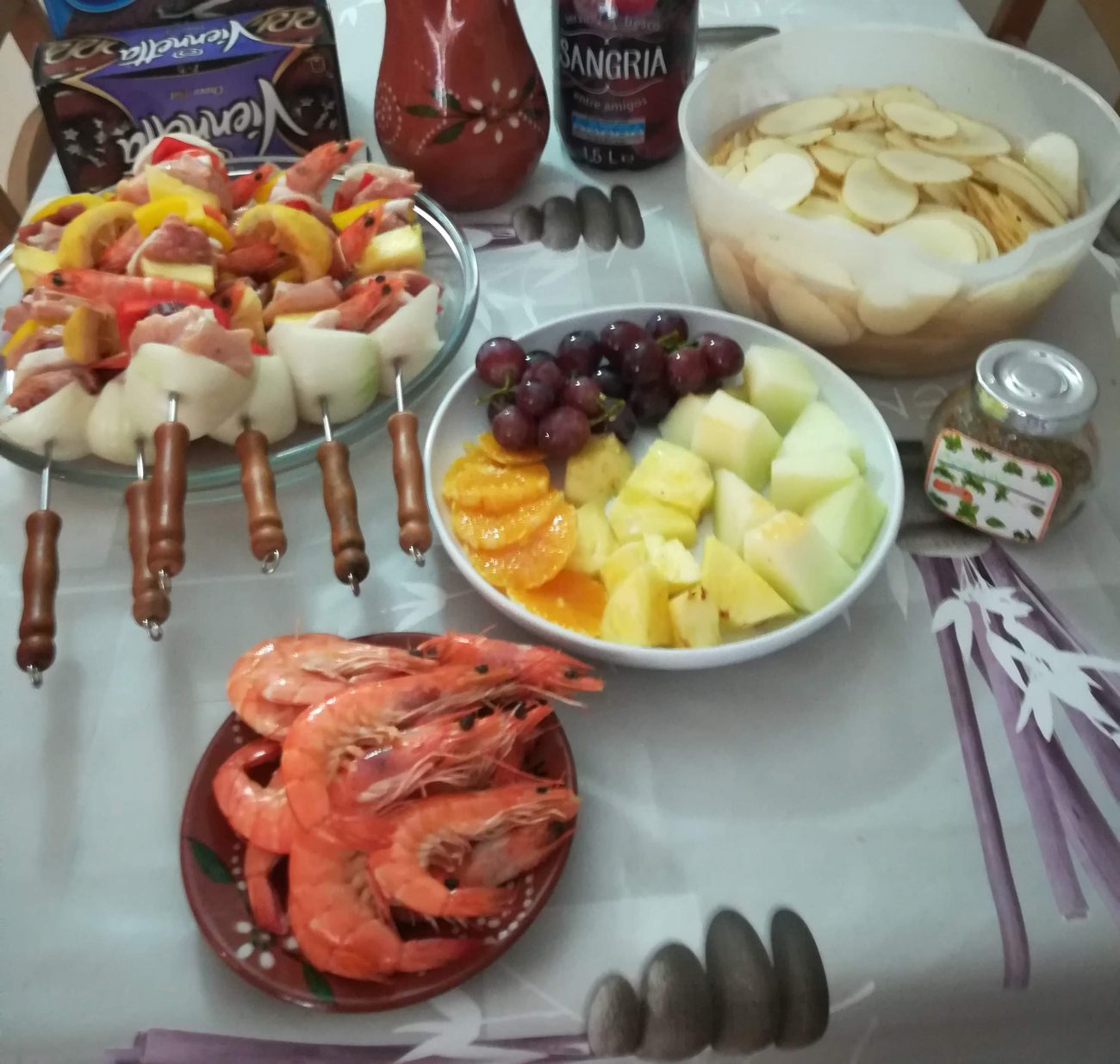 Espetadas de Gambas com Peru