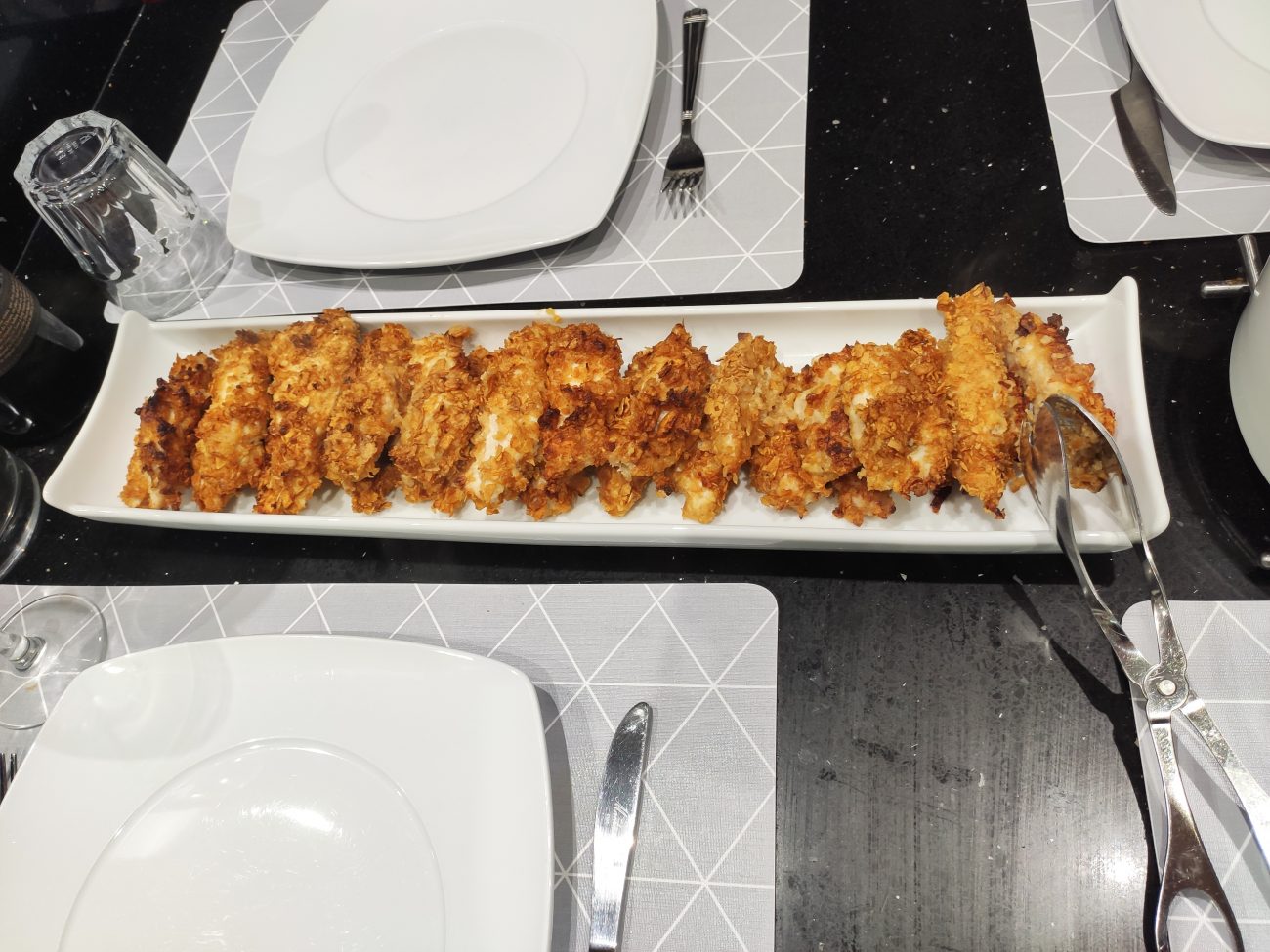 Peitos de Frango empanados com Corn Flakes