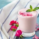 Close up of fruit yougurt smoothie - health living concept